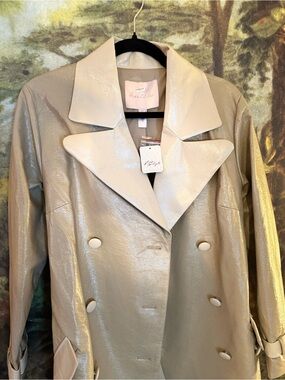 Hutch Metallic Cream Double-Breasted Trench Coat